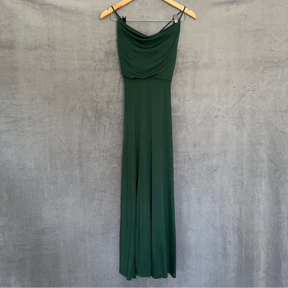 Halara Floor Length Active Dress Built In Bra Strappy Back Slit Green Women's M